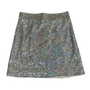 Forever 21 Womens Silver Holographic Sequin Mini Skirt Size Small Party Disco